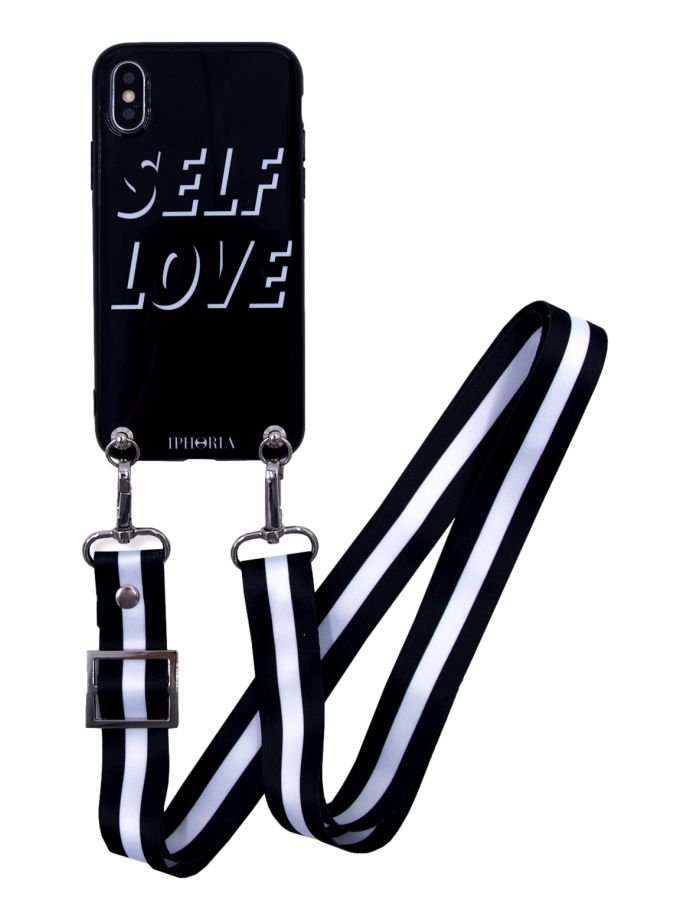 Coque pour Iphone X/Xs Black/White Strap-Selflove Iphoria